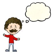 cartoon happy man with mustache thought bubble N3