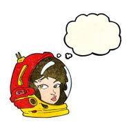 cartoon female astronaut with thought bubble N10
