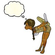 cartoon viking girl bowing with thought bubble N4