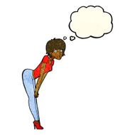 cartoon woman looking at something with thought bubble N4
