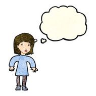 cartoon cautious woman with thought bubble N3