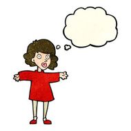 cartoon nervous woman with thought bubble N7