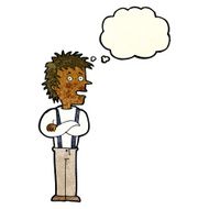 cartoon boy with folded arms thought bubble N7
