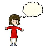 cartoon nervous woman with thought bubble N8