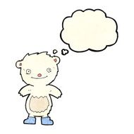 cartoon teddy polar bear wearing boots with thought bubble N2