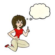 cartoon sitting woman with idea thought bubble N3