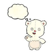 cartoon waving polar bear cub with thought bubble N12