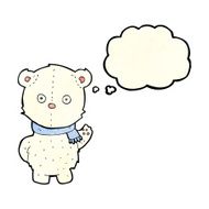 cartoon waving polar bear cub with thought bubble N13