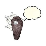 spooky cartoon coffin with thought bubble N5