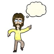 cartoon hippie man wearing glasses with thought bubble N3