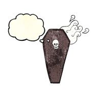 spooky cartoon coffin with thought bubble N6