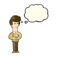 cartoon man narrowing his eyes with thought bubble N4