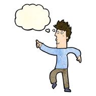 cartoon worried man pointing with thought bubble N11
