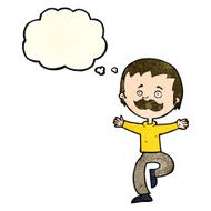 cartoon dancing man with mustache thought bubble N4