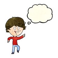 cartoon happy pointing man with thought bubble N7