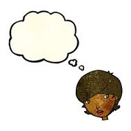 cartoon friendly woman with thought bubble N22