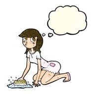cartoon cinderella scrubbing floors with thought bubble N3
