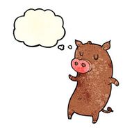funny cartoon pig with thought bubble N2