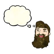 cartoon laughing bearded man with thought bubble N2