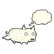 cartoon little dog cocking leg with thought bubble N4