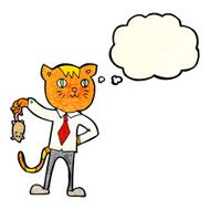 cartoon business cat with dead mouse thought bubble N3