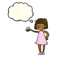 cartoon woman showing off engagement ring with thought bubble N4
