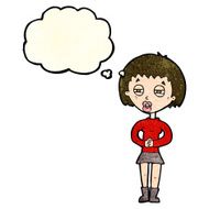 cartoon suspicious girl with thought bubble N3