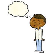 cartoon smiling man with thought bubble N9