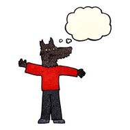 cartoon happy wolf man with thought bubble N4