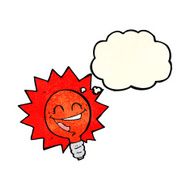 happy flashing red light bulb cartoon with thought bubble N4