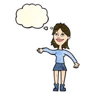 cartoon woman making hand gesture with thought bubble N4