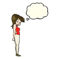 cartoon pretty woman with thought bubble N75