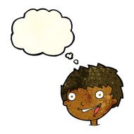 cartoon laughing boy with thought bubble N4