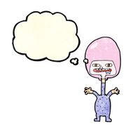 cartoon space alien with thought bubble N7