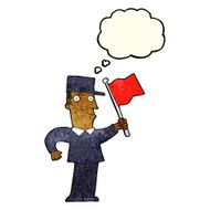 cartoon man waving flag with thought bubble N4