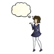 cartoon pretty woman in dress with thought bubble N12