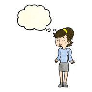 cartoon woman shrugging shoulders with thought bubble N136
