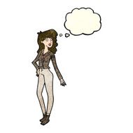cartoon pretty woman with thought bubble N79