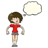 cartoon surprised woman with thought bubble N72