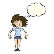 cartoon happy woman with thought bubble N75