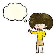 cartoon woman gesturing with thought bubble N9