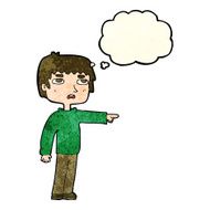 cartoon boy pointing with thought bubble N8