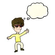 cartoon waving cool guy with thought bubble N3