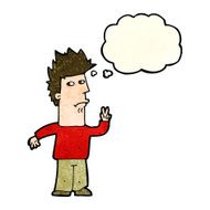 cartoon man giving peace sign with thought bubble N17