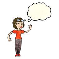 cartoon pilot woman waving with thought bubble N4