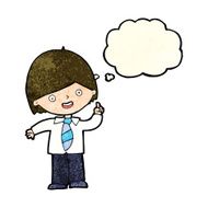 cartoon school boy answering question with thought bubble N15