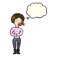 cartoon woman with snake tongue thought bubble N5