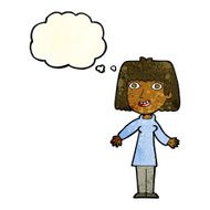 cartoon happy woman with thought bubble N76