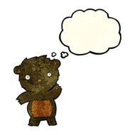 cartoon waving black bear cub with thought bubble N16