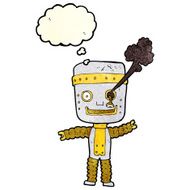 cartoon funny gold robot with thought bubble N4